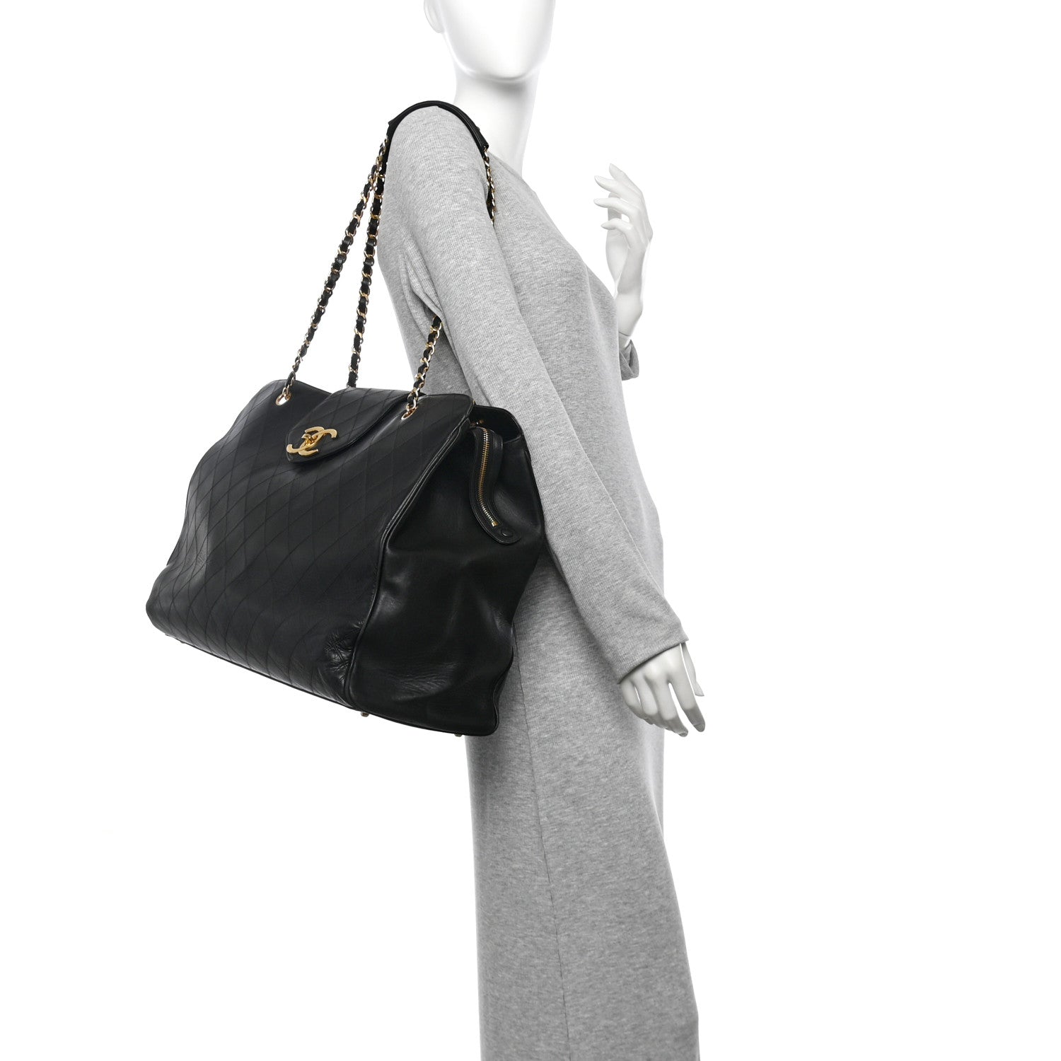 Chanel Calfskin Stitched XL Weekender Black 2 of 10