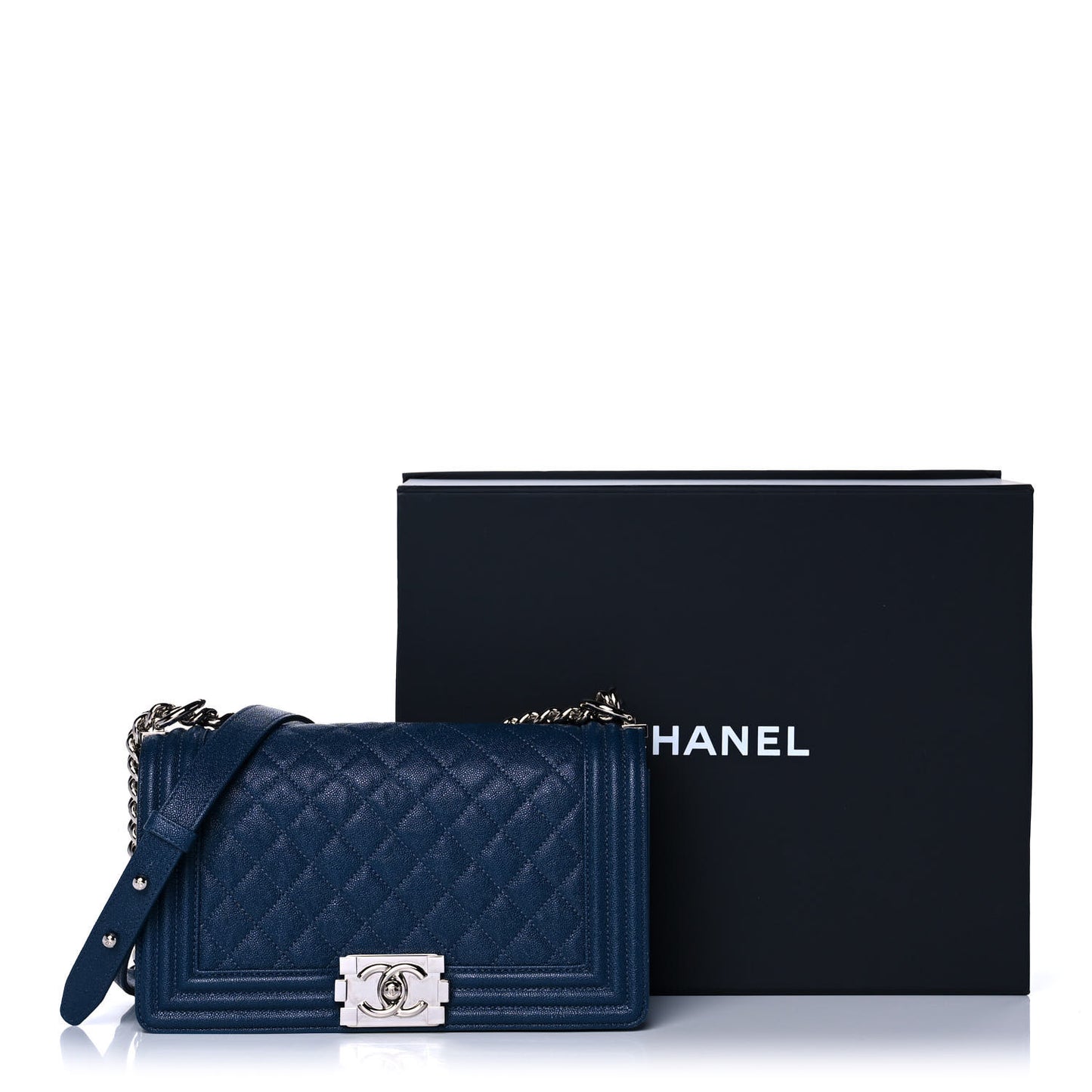 Caviar Quilted Medium Boy Flap Dark Blue
