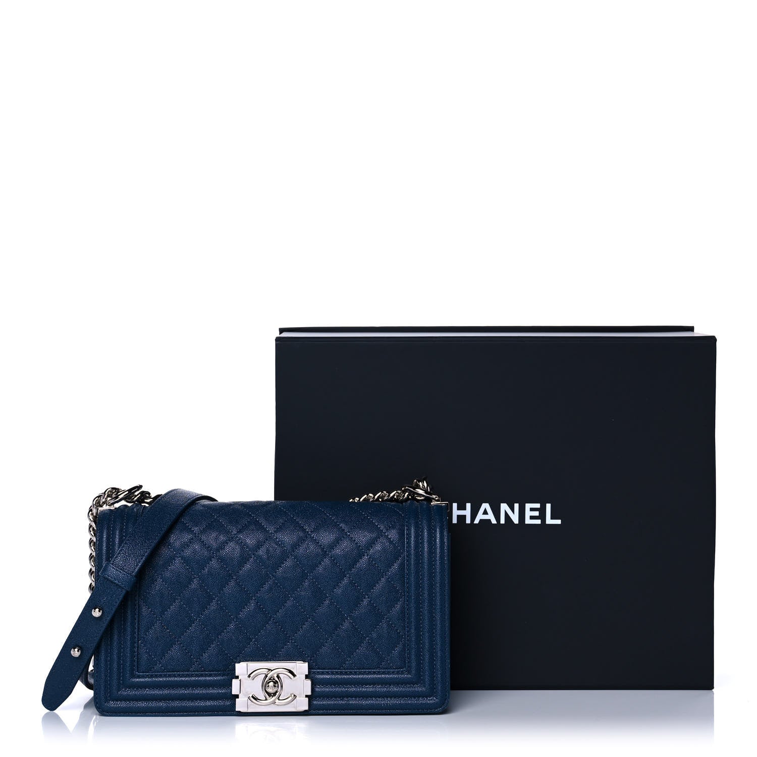 Chanel Caviar Quilted Medium Boy Flap Dark Blue 15 of 15