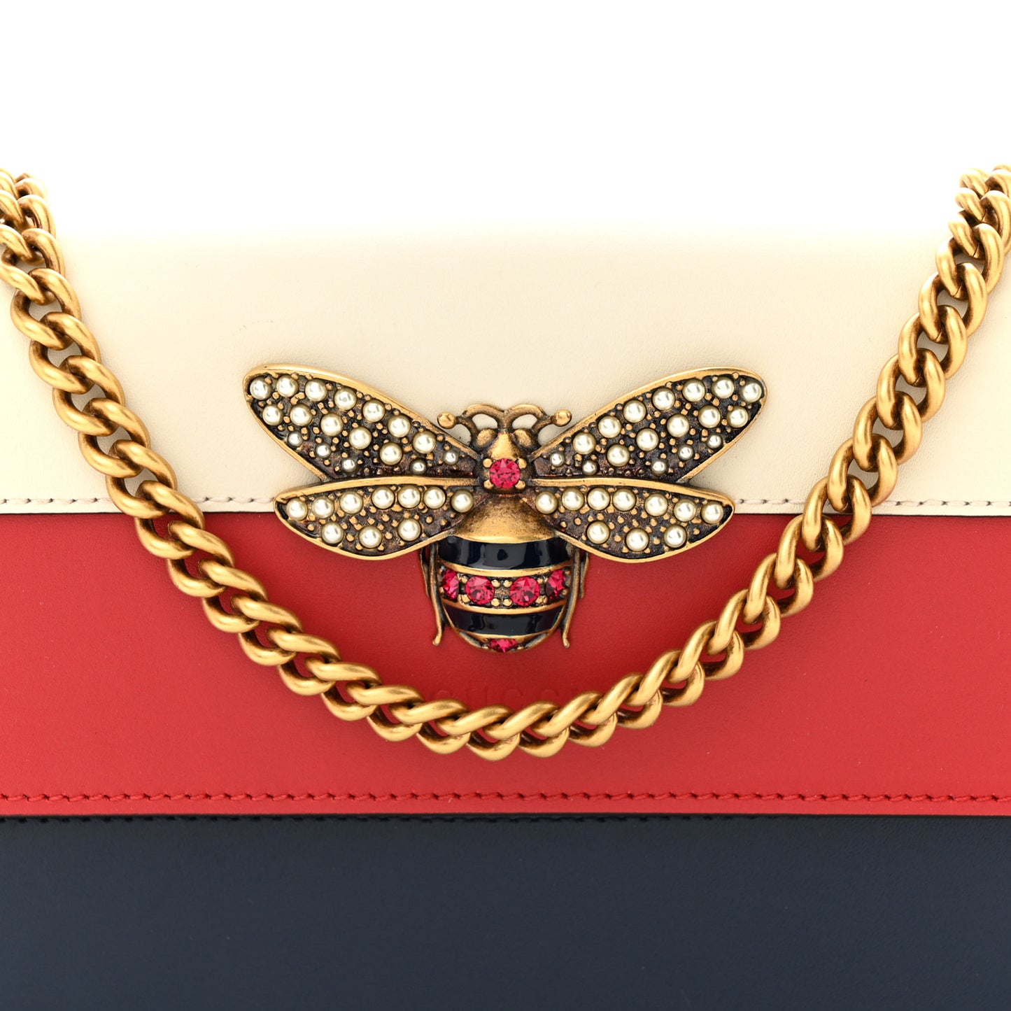 Calfskin Queen Margaret Chain Wallet Blue Agata Hibiscus Red Mystic White