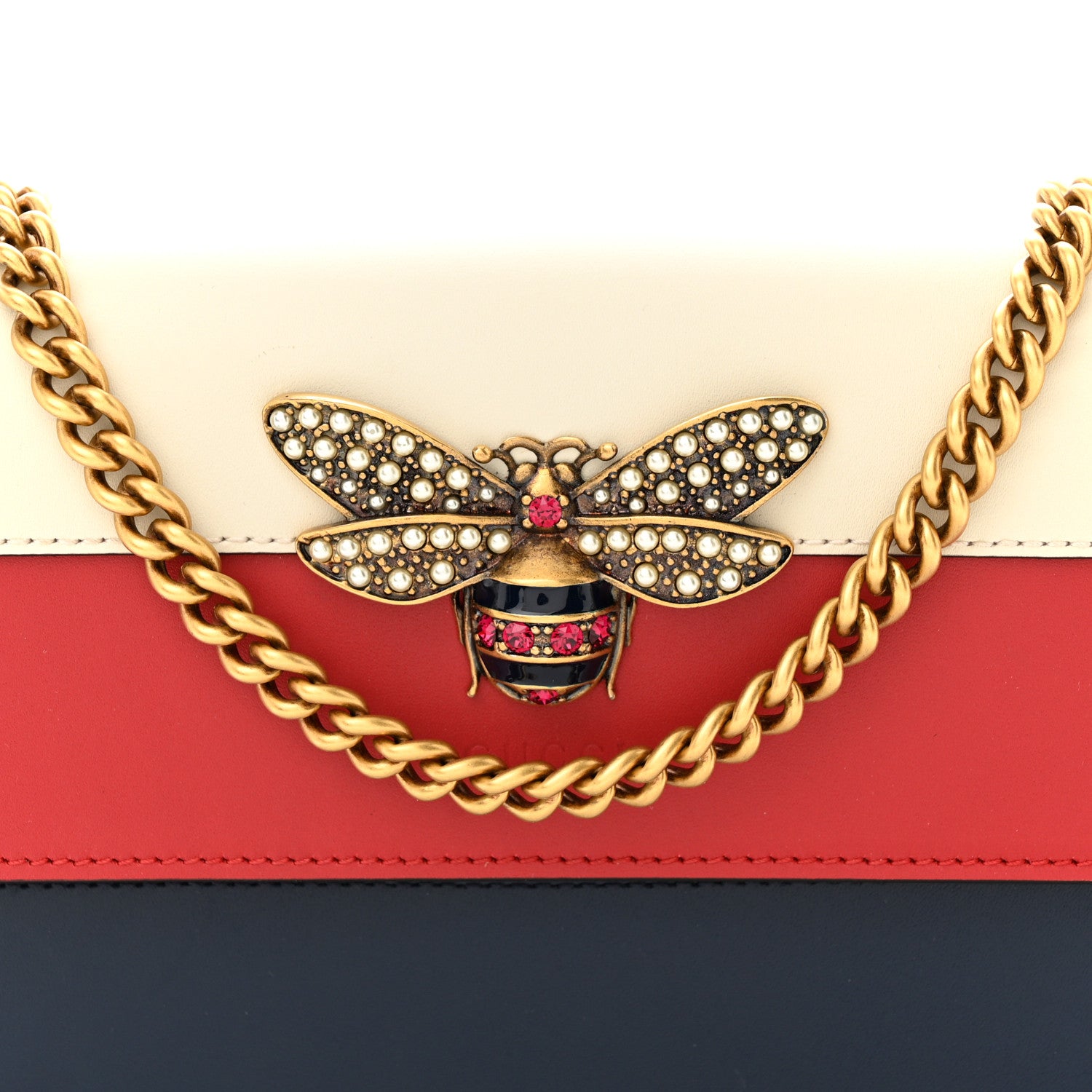 Gucci Calfskin Queen Margaret Chain Wallet Blue Agata Hibiscus Red Mystic White 8 of 11