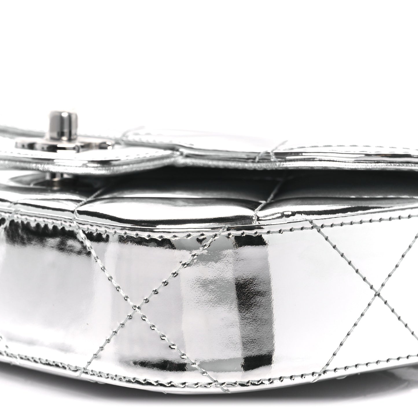 Mirror Calfskin Small Top Handle Clutch With Chain Silver
