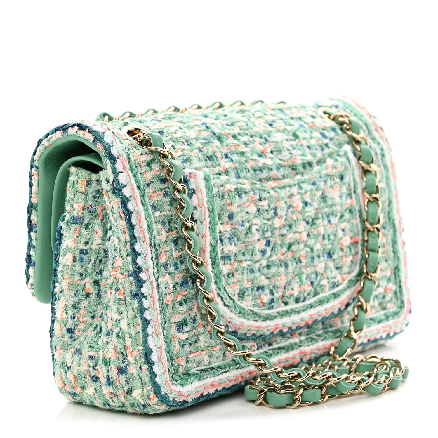 Chanel Tweed Braided Medium Flap Green Blue Multicolor 3 of 11