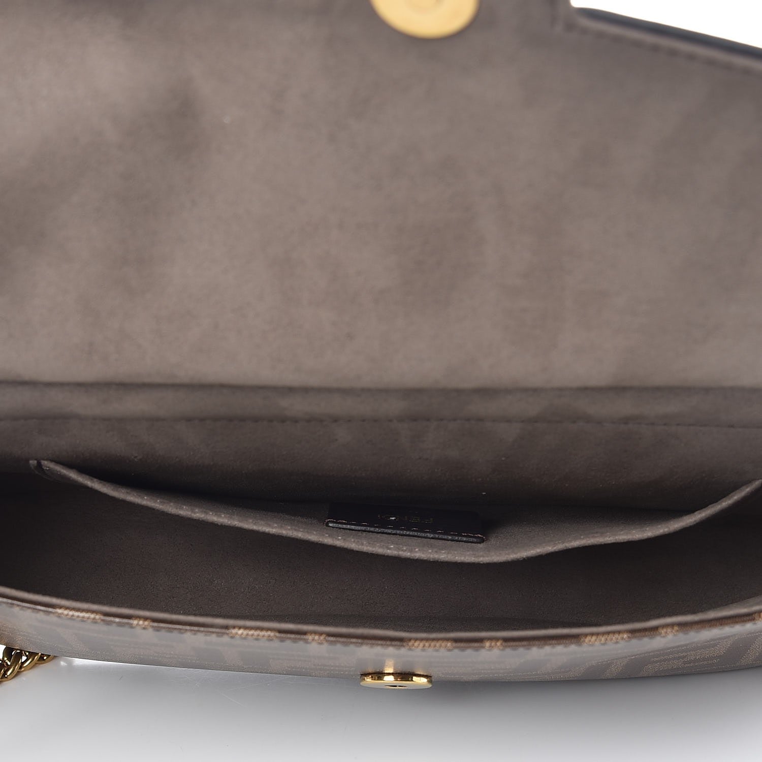 Fendi Vitello Grace Glazed Fabric FF 1974 Double F Shoulder Bag Black Mogano Panna 5 of 8