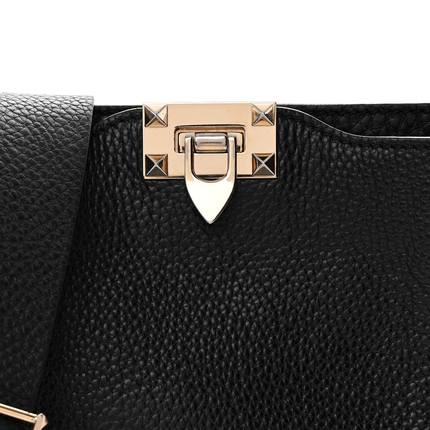 Pebbled Calfskin Mini Rockstud Flip-Lock Messenger Bag Black