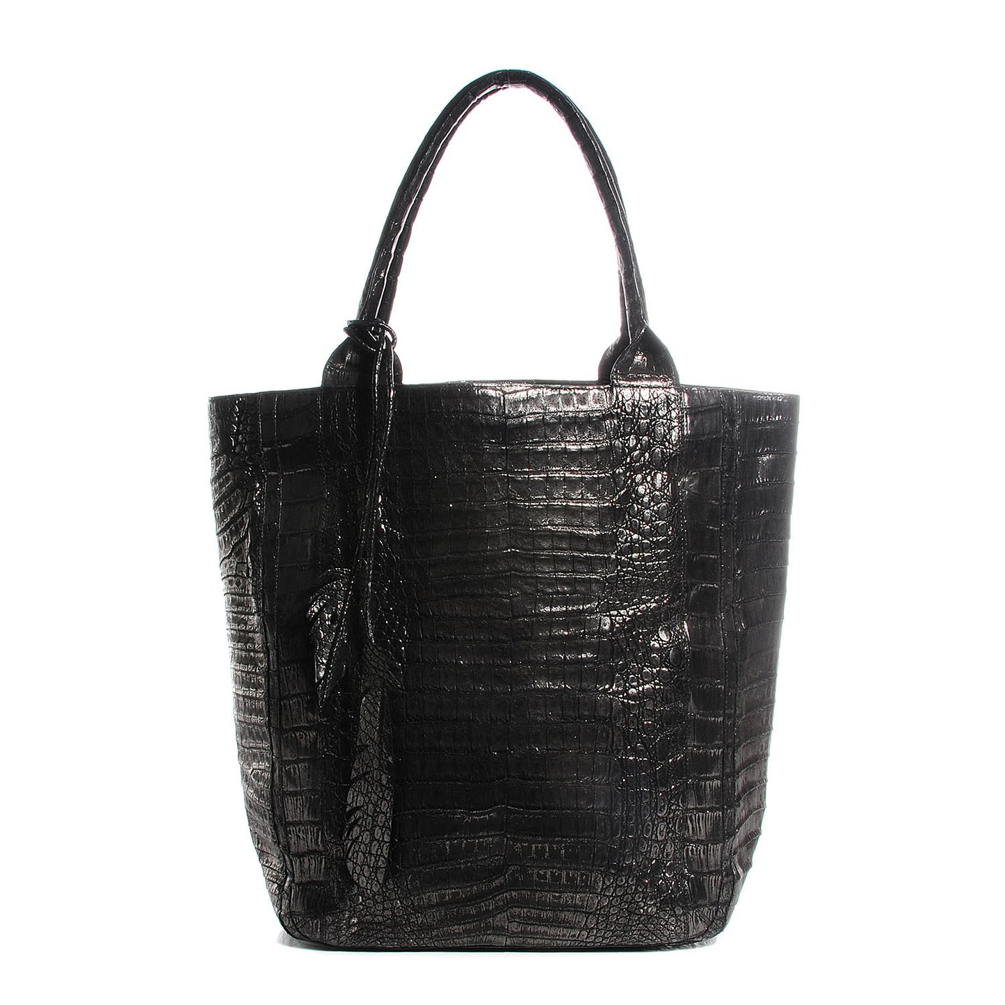 Metallic Crocodile Medium Leaf Tote Black