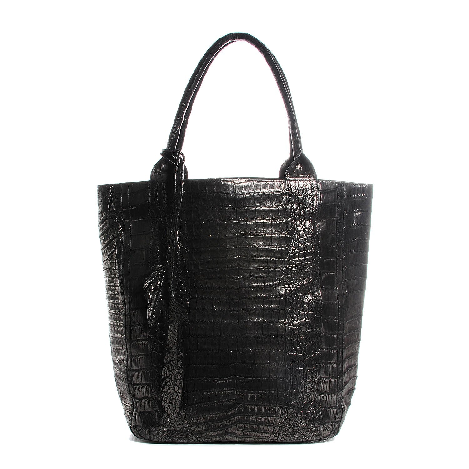 Nancy Gonzalez Metallic Crocodile Medium Leaf Tote Black 1 of 8