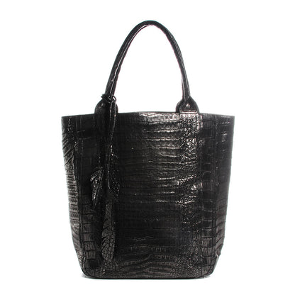 Nancy Gonzalez Metallic Crocodile Medium Leaf Tote Black 1 of 8