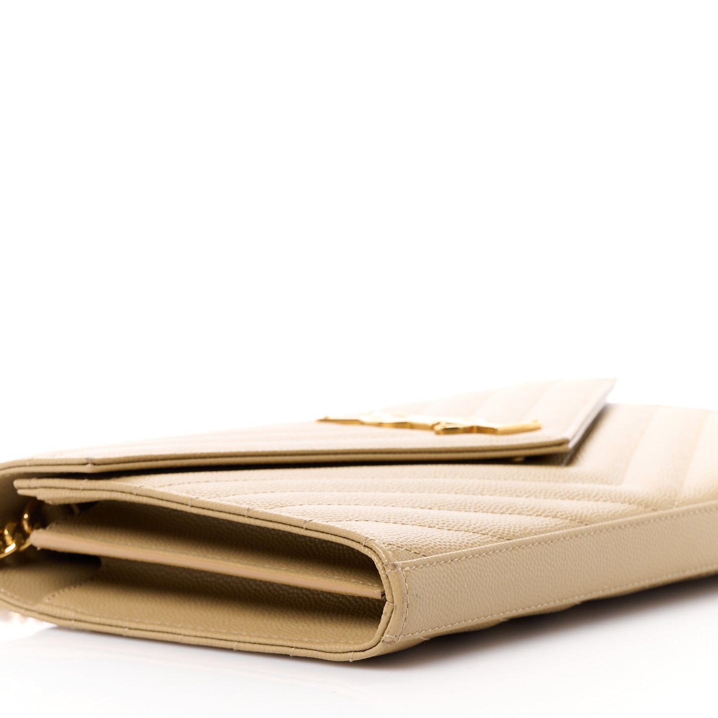 Grain De Poudre Matelasse Chevron Monogram Chain Wallet Dark Latte