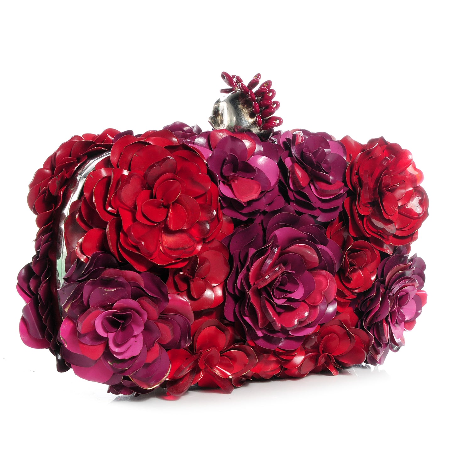 Metal Flower Box Swarovski Crystal Petal Skull Clutch