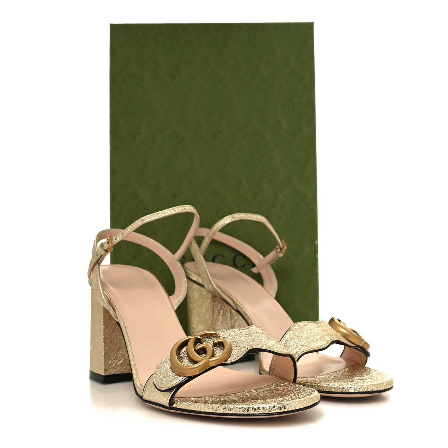 Galassia GG Marmont Ankle Wrap 75mm Sandals 39 Platino
