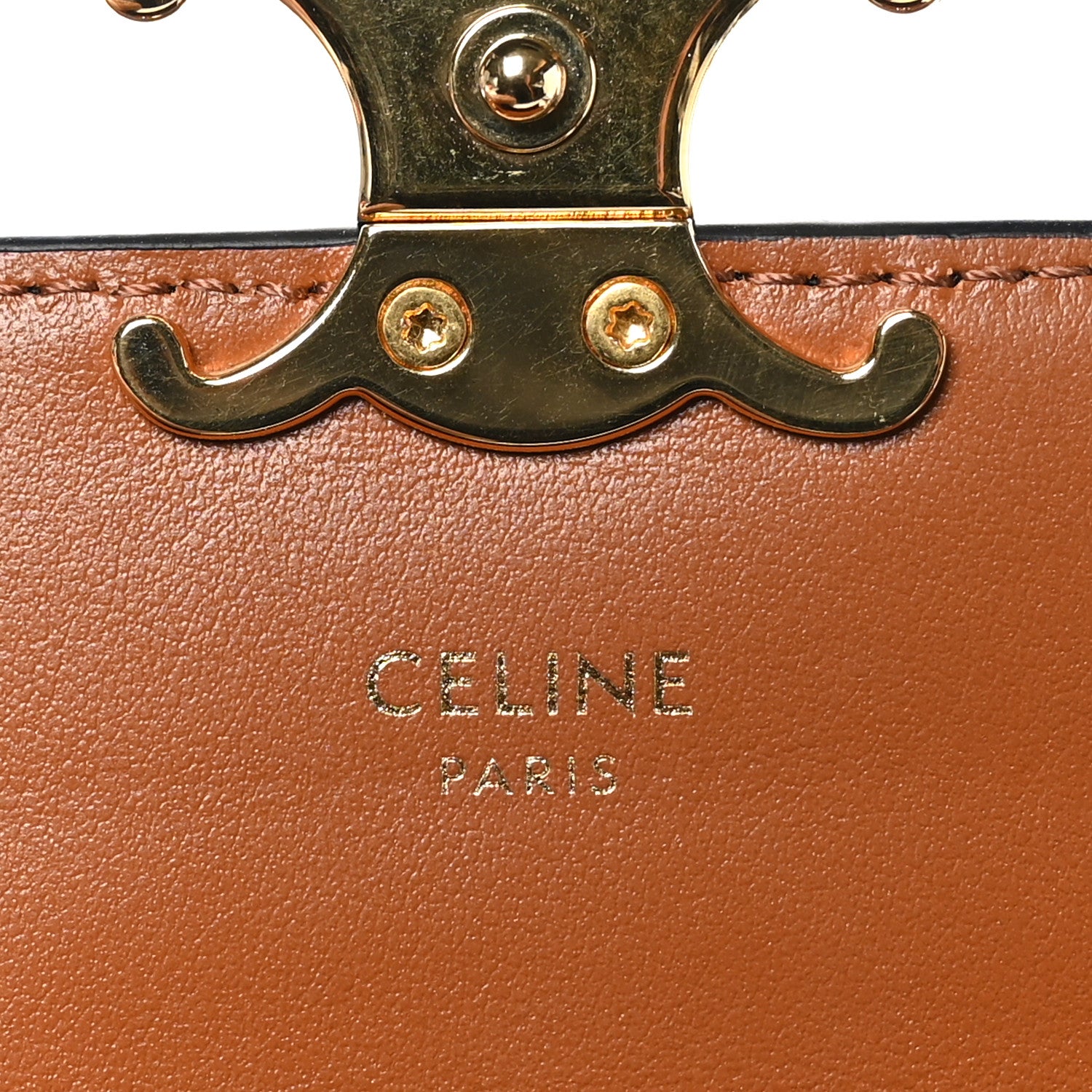 Celine Triomphe Canvas Calfskin Flap Card Holder Tan 6 of 9
