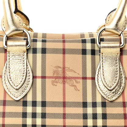 Burberry Metallic Calfskin Haymarket Check Bennett Satchel Gold 9 of 16