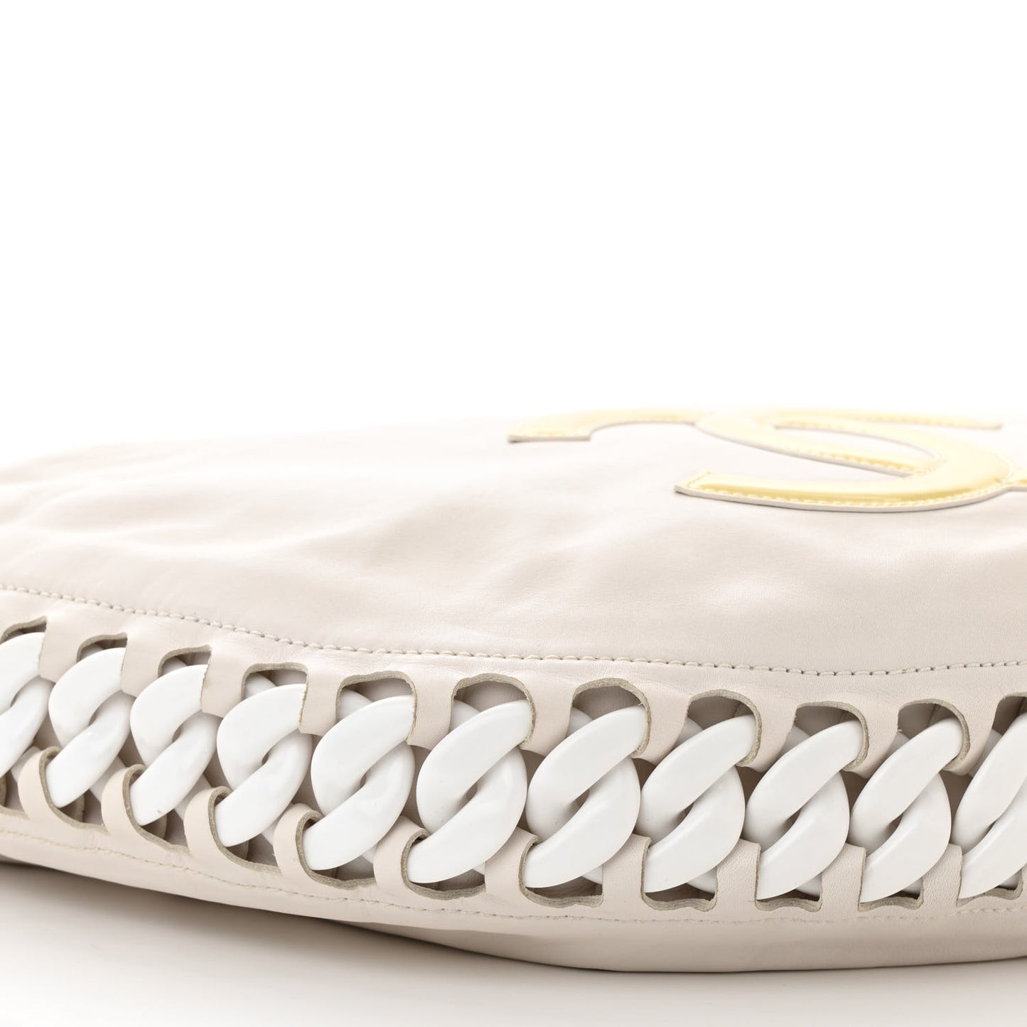 Calfskin Modern Chain Rhodoid Hobo White