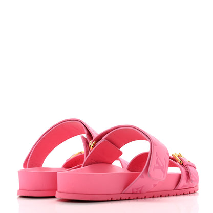 Louis Vuitton Calfskin Monogram Embossed Bom Dia Flat Mule Sandals 38 Pink 5 of 11