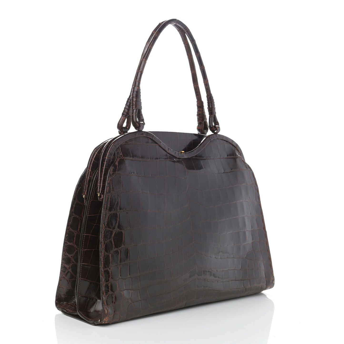 Crocodile Top Handle Bag Brown