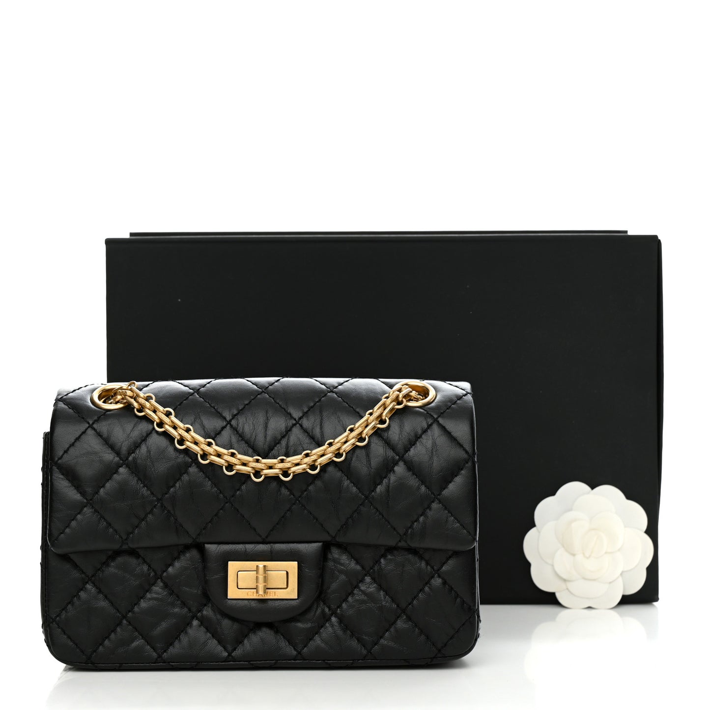Aged Calfskin Quilted 2.55 Reissue Mini Flap Black