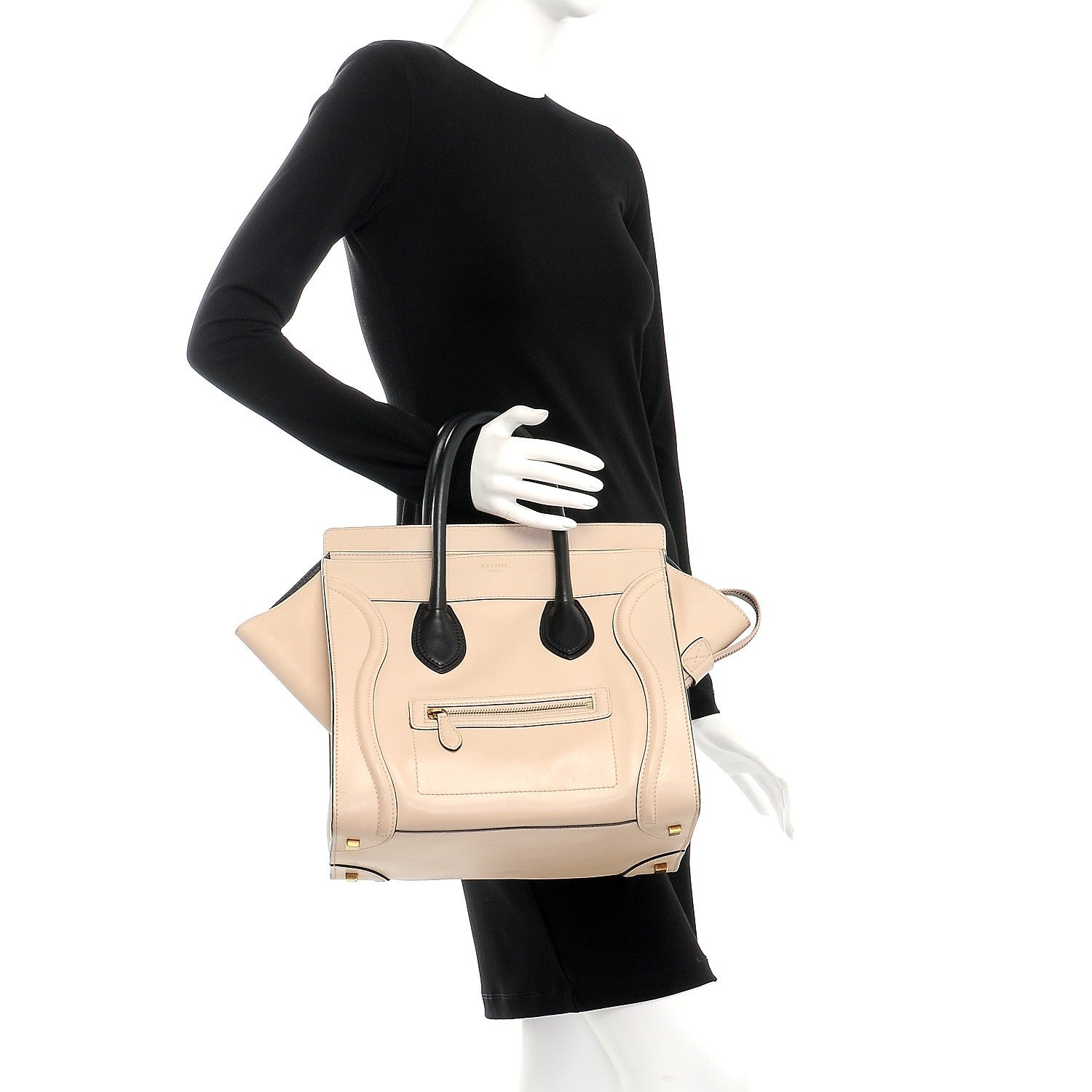 Celine Satin Calfskin Mini Bi-Color Luggage Powder Black 2 of 13