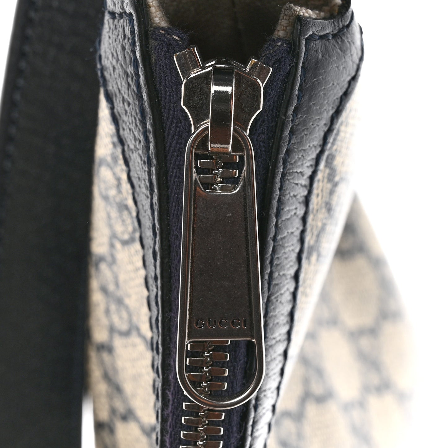 GG Supreme Monogram Textured Dollar Calfskin Web Small Ophidia Half Moon Hobo Beige Blue