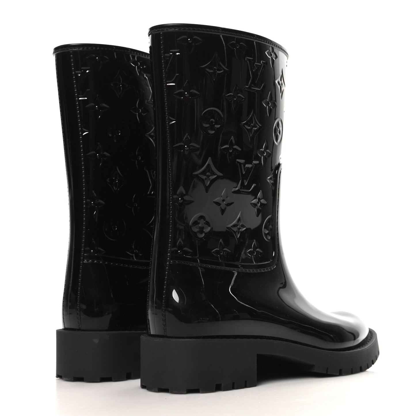 Rubber Embossed Monogram Splash Rain Short Boots 36 Black