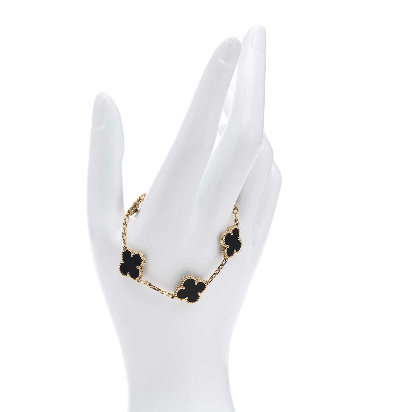 18K Yellow Gold Black Onyx 5 Motifs Vintage Alhambra Bracelet