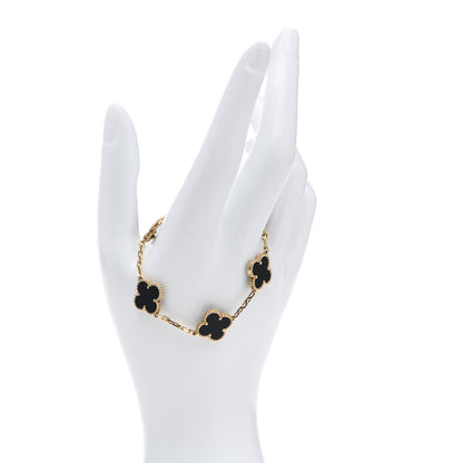 Van Cleef & Arpels 18K Yellow Gold Black Onyx 5 Motifs Vintage Alhambra Bracelet 2 of 5