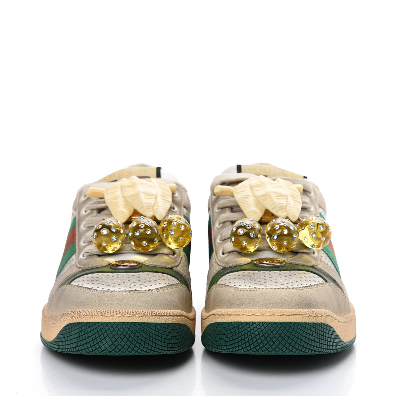 Gucci Nubuck Web Cherries Womens Screener Sneakers 37 Dusty Milk White Vintage Green 2 of 13