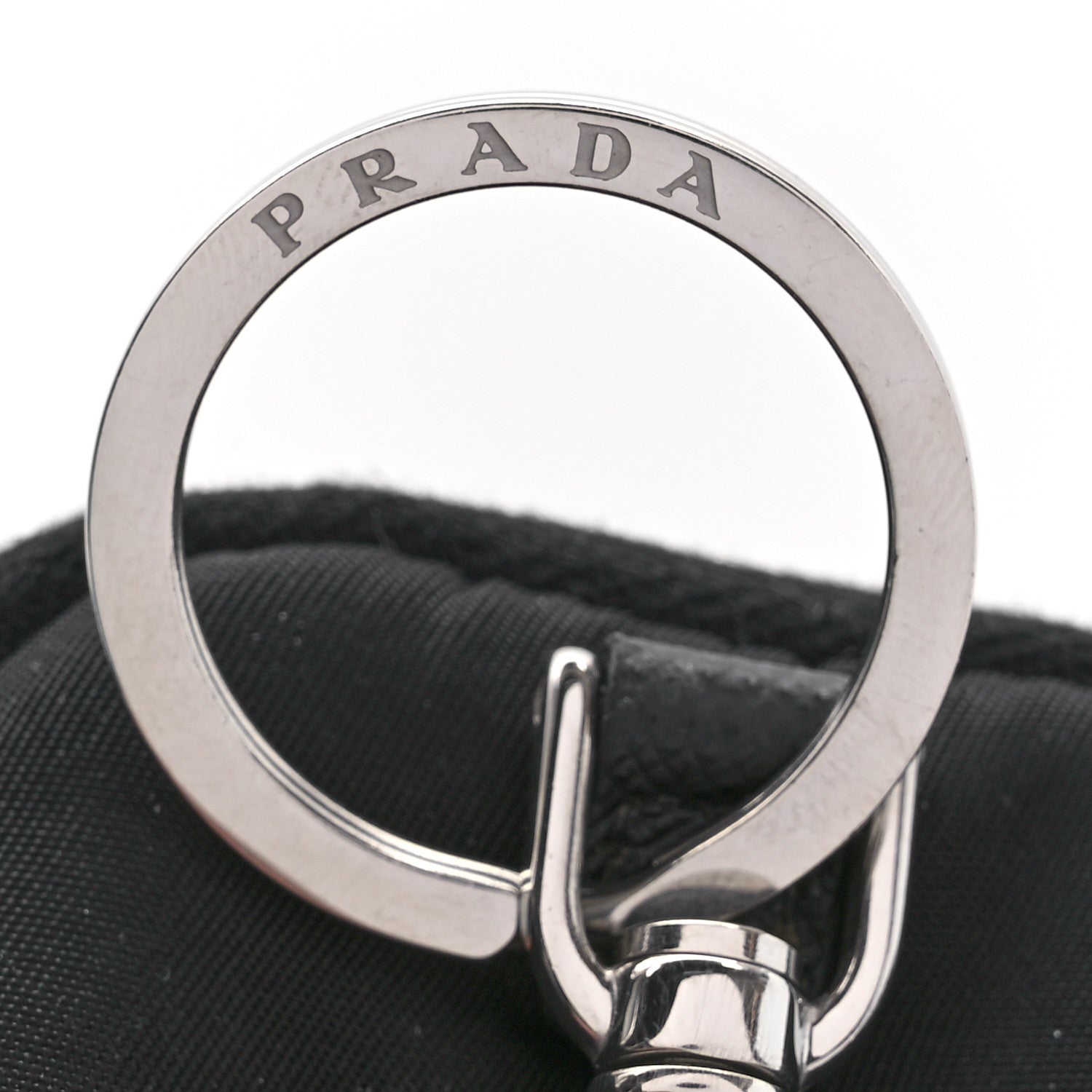 Prada Re-Nylon Pocket Metal Triangle Logo Padded Mini Key Chain Pouch Black 7 of 7
