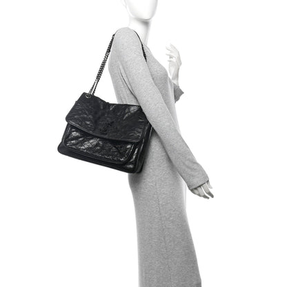 Saint Laurent Crinkled Calfskin Matelasse Monogram Large Niki Chain Satchel Black 2 of 10