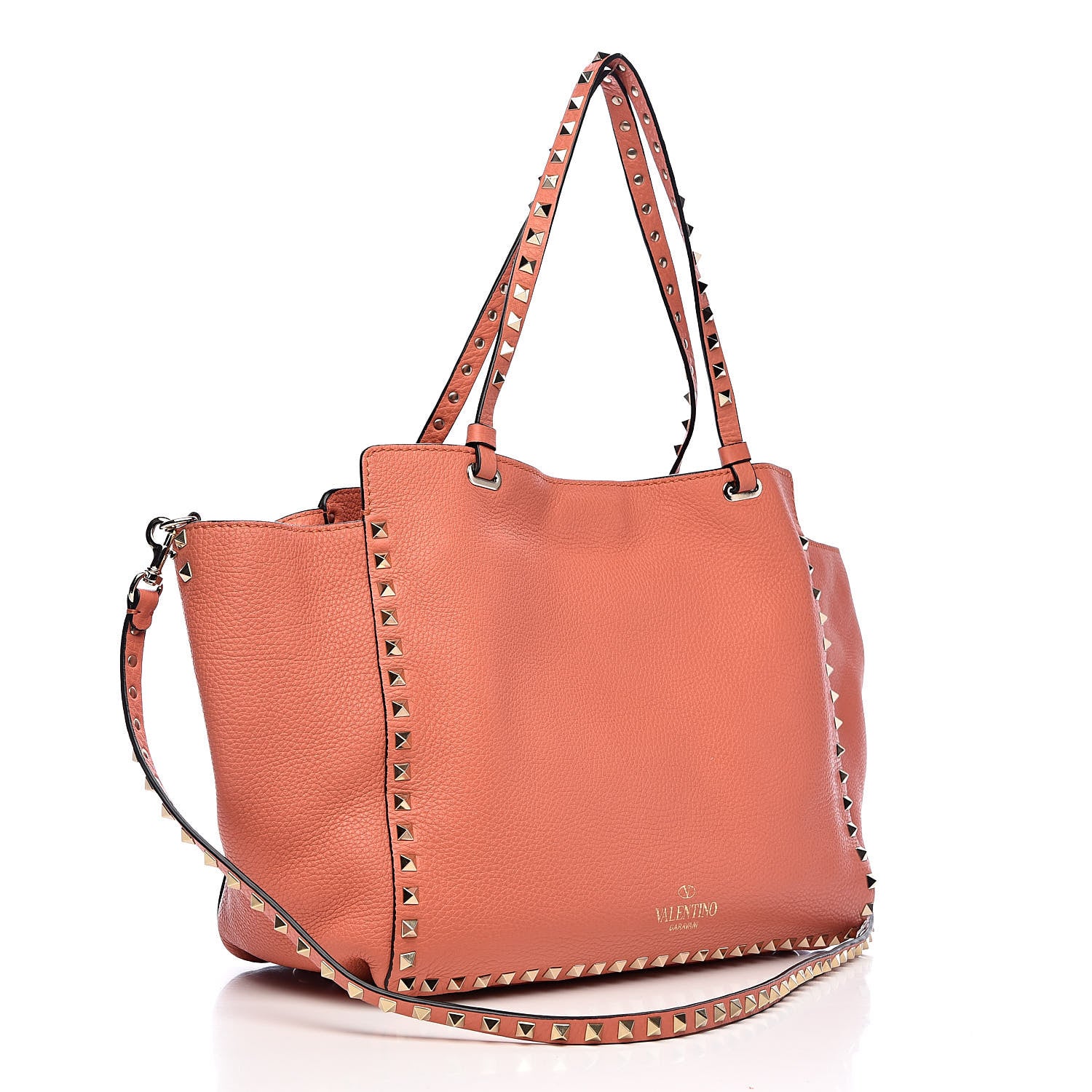 Valentino Garavani Pebbled Calfskin Medium Rockstud Tote Coral 3 of 10