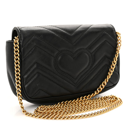 Gucci Calfskin Matelasse Super Mini GG Marmont Shoulder Bag Black 3 of 11