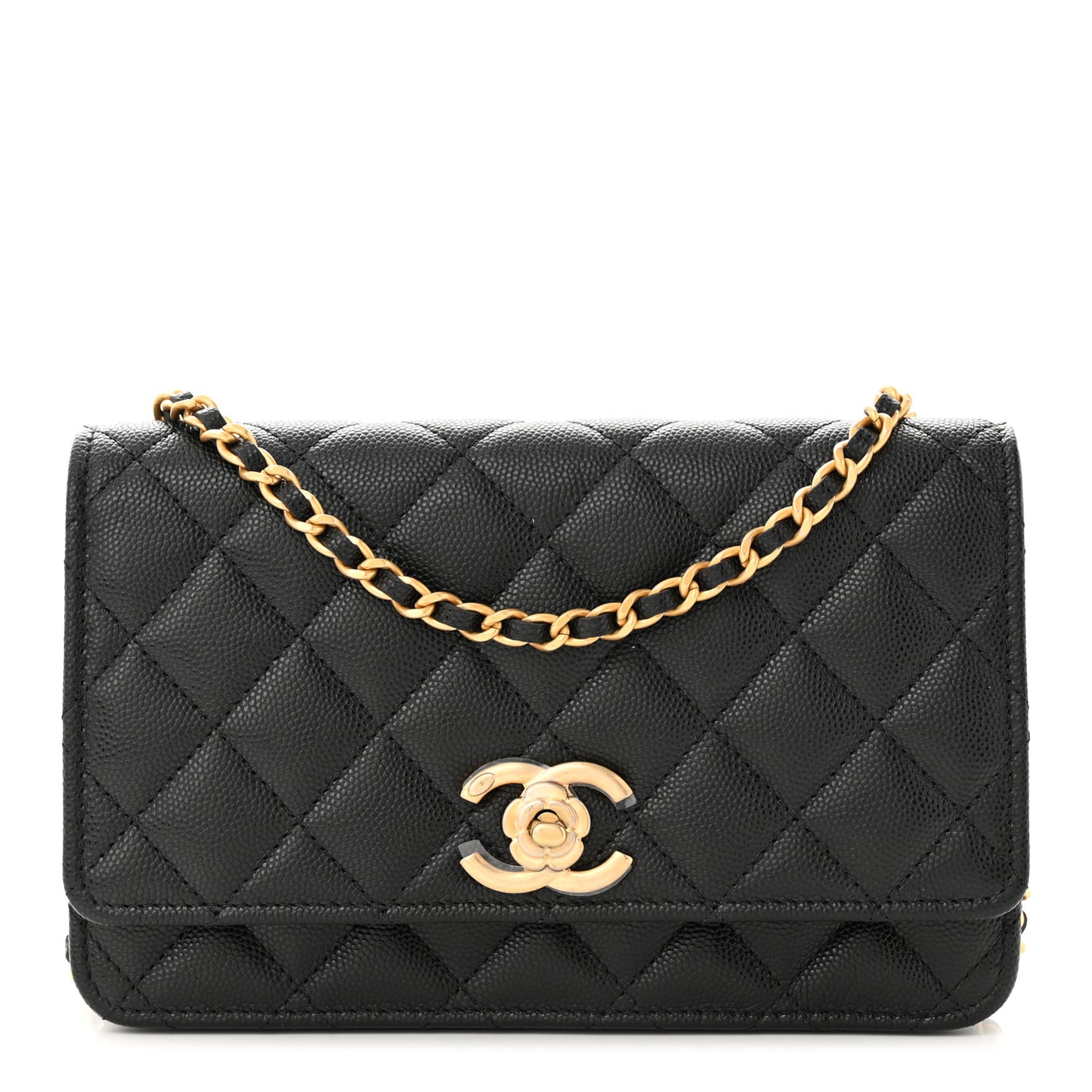 Caviar Quilted Camellia Wallet On Chain WOC Black