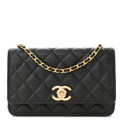 Chanel Caviar Quilted Camellia Wallet On Chain WOC Black 1 of 12