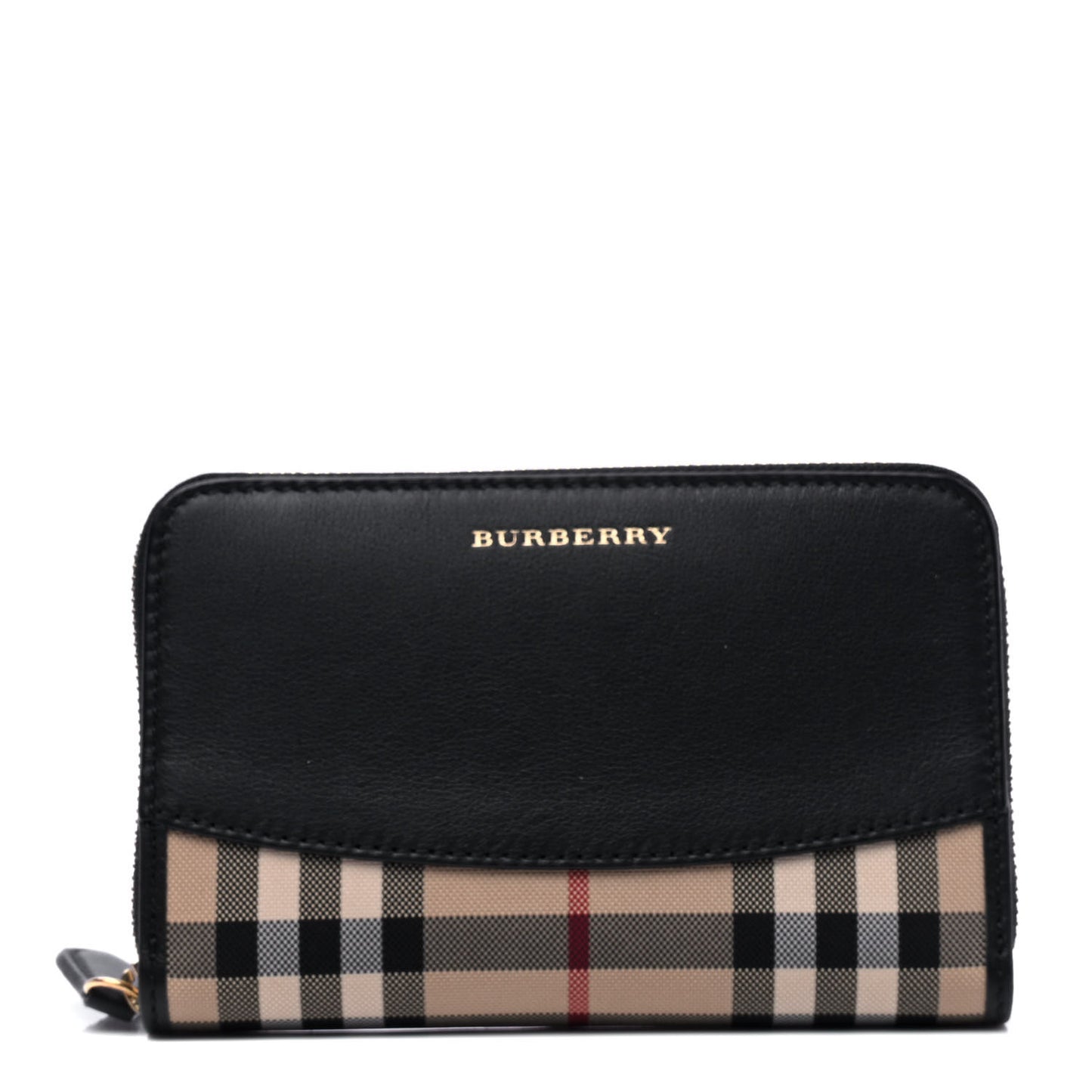 Calfskin Horseferry Check Medium Marston Zip Around Wallet Black