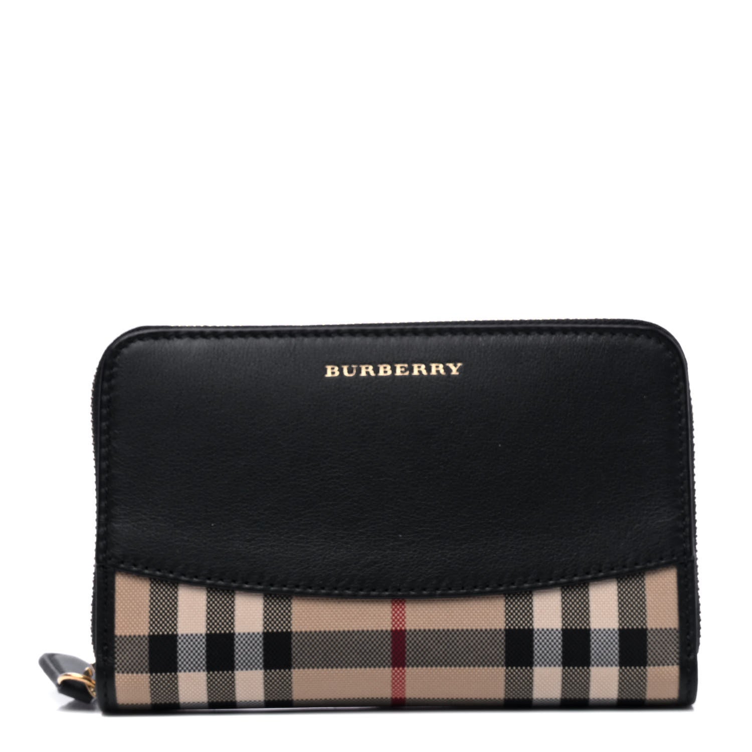 Burberry Calfskin Horseferry Check Medium Marston Zip Around Wallet Black 1 of 5