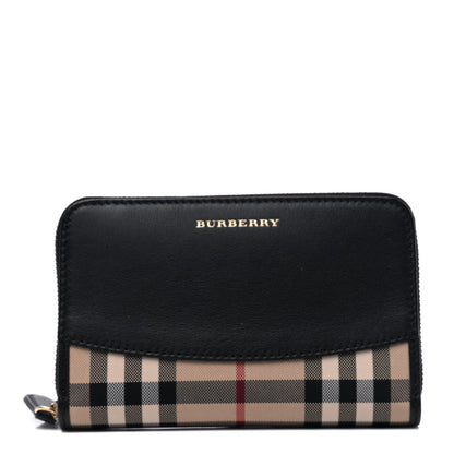 Burberry Calfskin Horseferry Check Medium Marston Zip Around Wallet Black 1 of 5