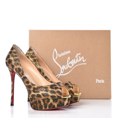 Christian Louboutin Lurex Specchio Leopard Fetish Peep 130 Pumps 39 Black Gold 8 of 8