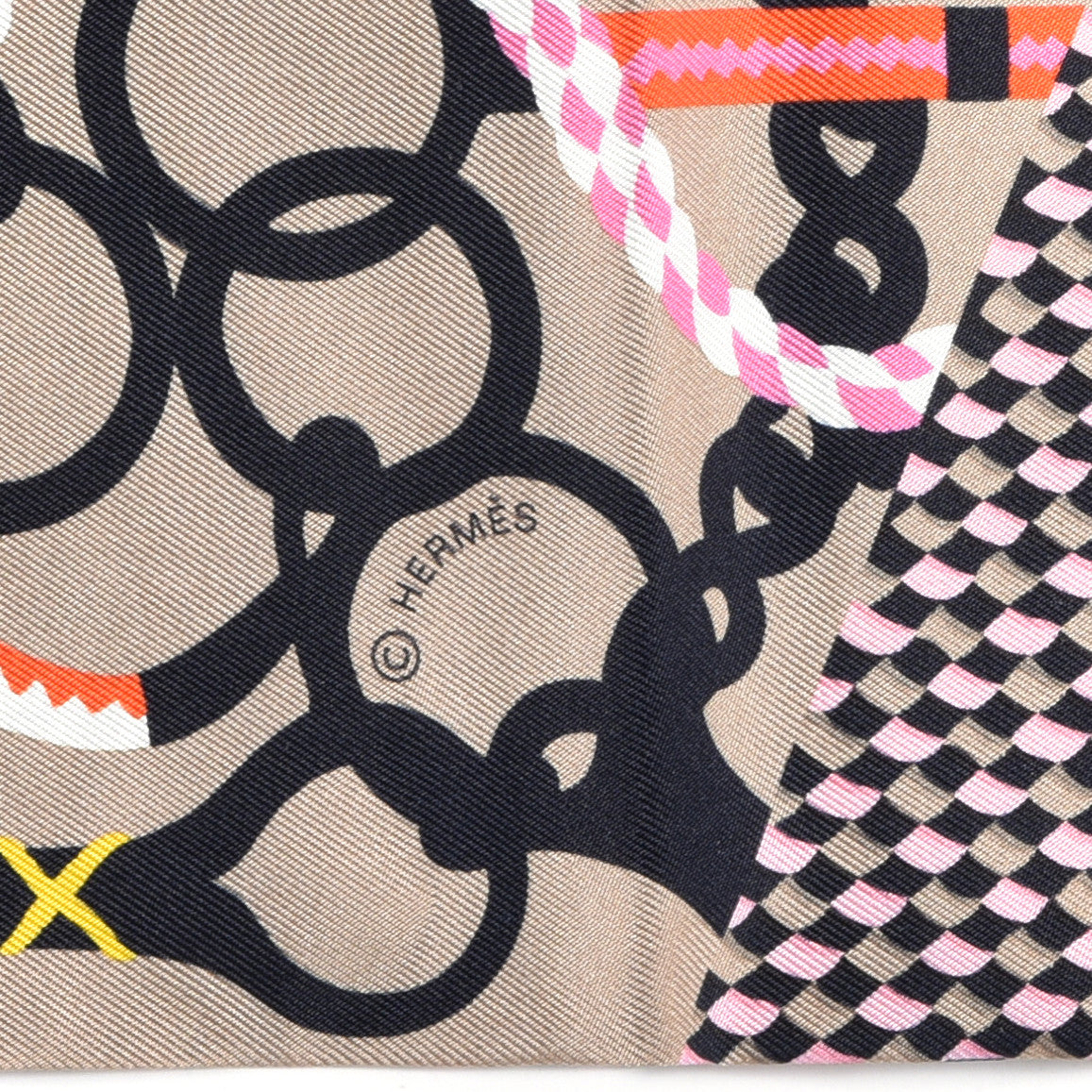Hermes Silk Mors Et Tresses Maxi Twilly Cut Gris Beige Black Rose Vif 2 of 4
