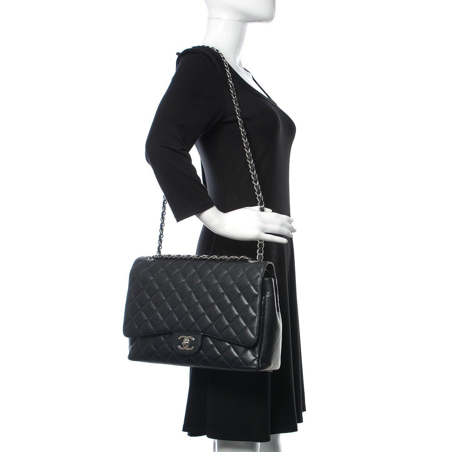 Caviar Quilted Maxi Double Flap Black