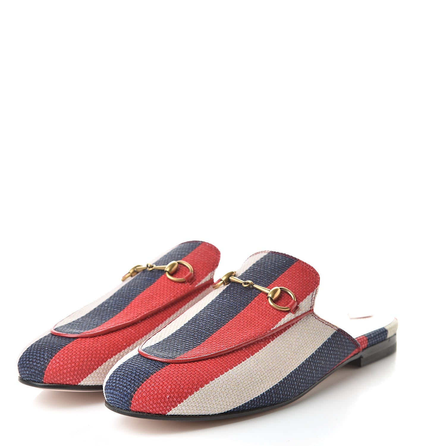 Gucci Canvas Sylvie Stripe Womens Princetown Slippers 38.5 Mystic White Hibiscus Red Maritime 3 of 8