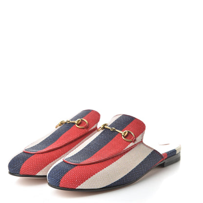 Gucci Canvas Sylvie Stripe Womens Princetown Slippers 38.5 Mystic White Hibiscus Red Maritime 3 of 8