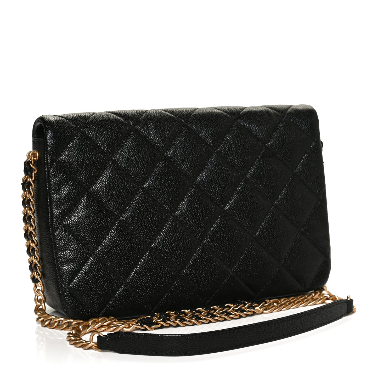 Shiny Caviar Quilted Large Chain Melody Flap Black