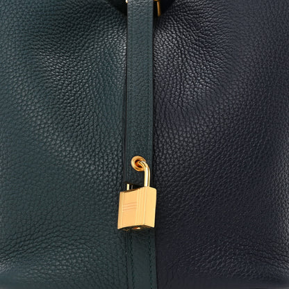 Hermes Taurillon Clemence Casaque Picotin Lock 22 MM Vert Cypres Bleu Nuit Black 8 of 12