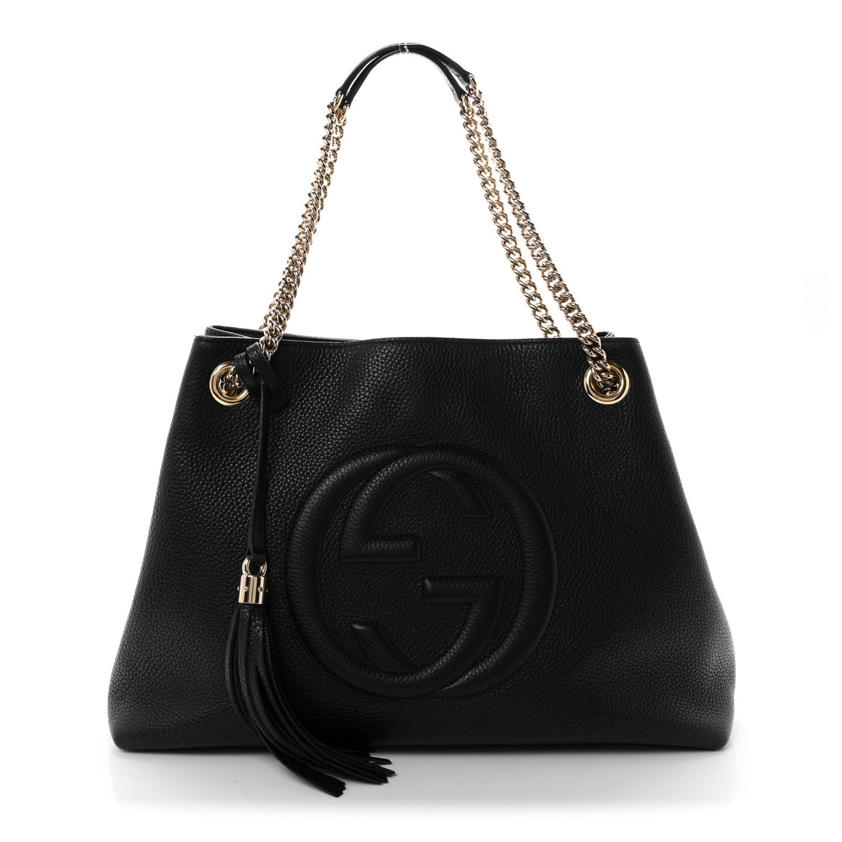 Pebbled Calfskin Medium Soho Chain Shoulder Bag Black