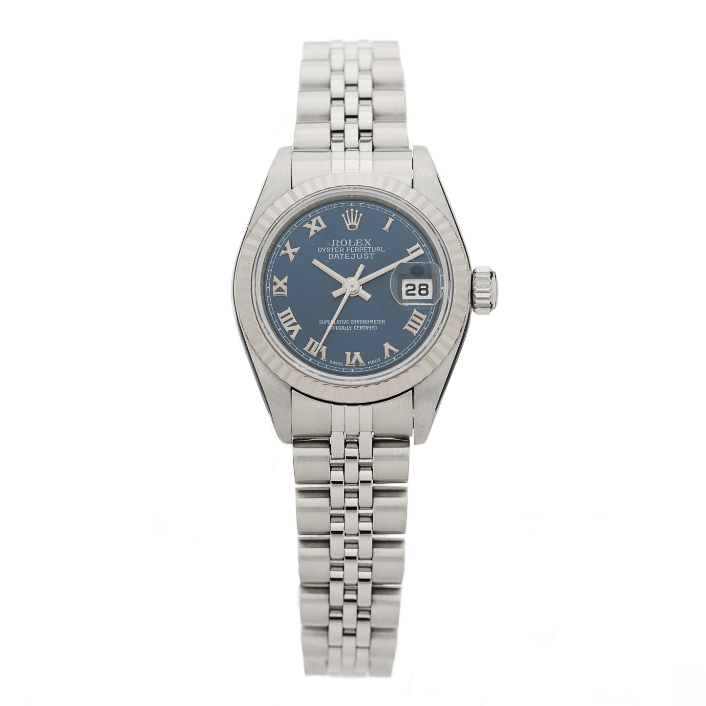 Stainless Steel 18K White Gold 26mm Oyster Perpetual Datejust Watch Blue Roman 79174