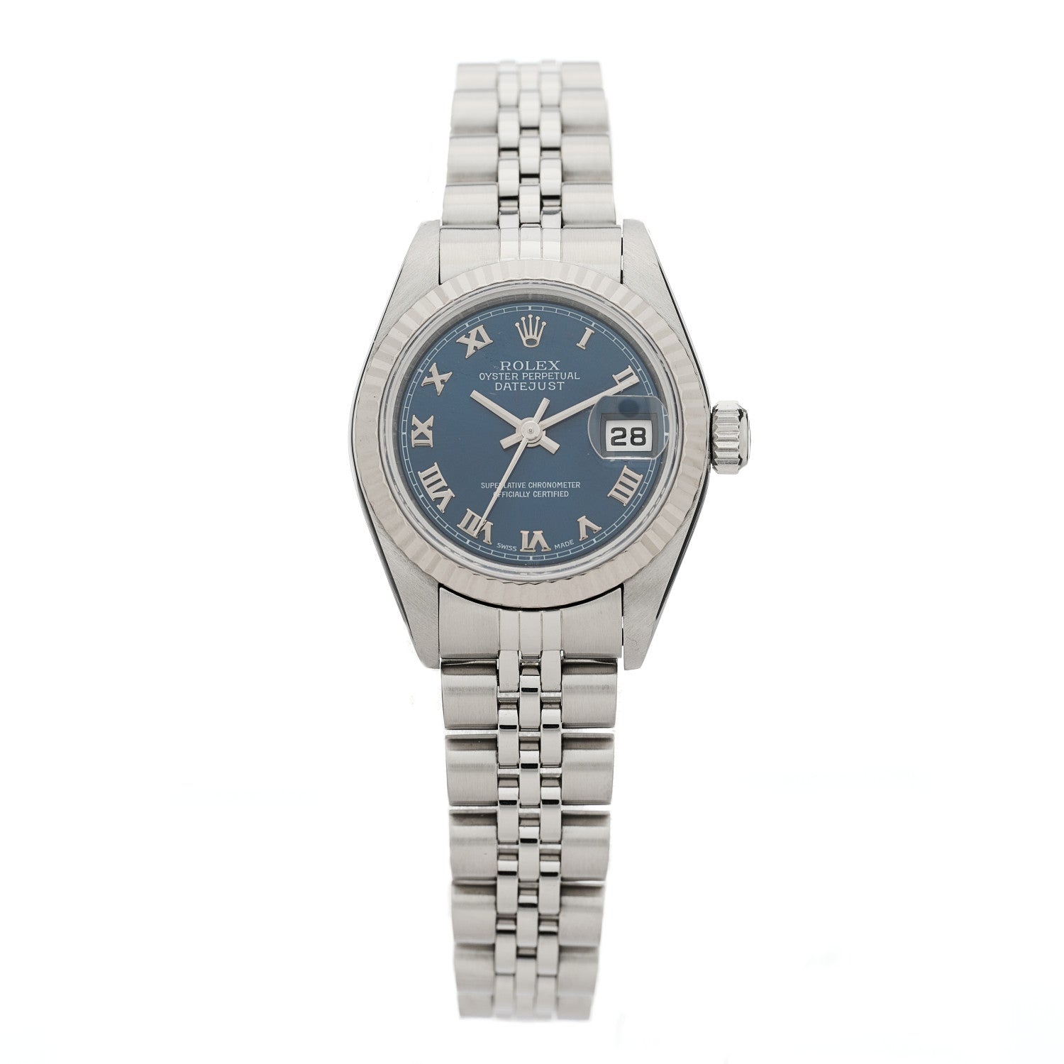 Rolex Stainless Steel 18K White Gold 26mm Oyster Perpetual Datejust Watch Blue Roman 79174 1 of 4
