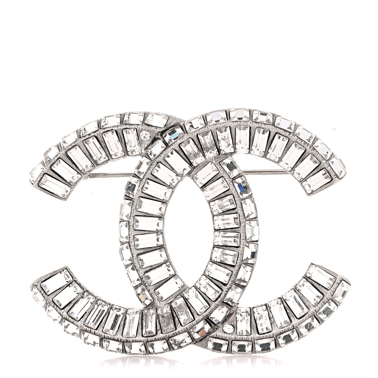 Chanel Baguette Crystal CC Brooch Silver 1 of 3
