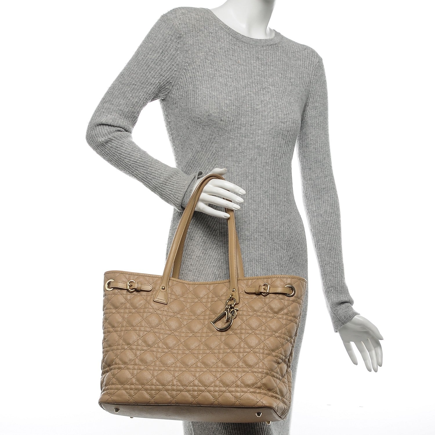 Christian Dior Coated Canvas Cannage Medium Panarea Tote Beige 2 of 8