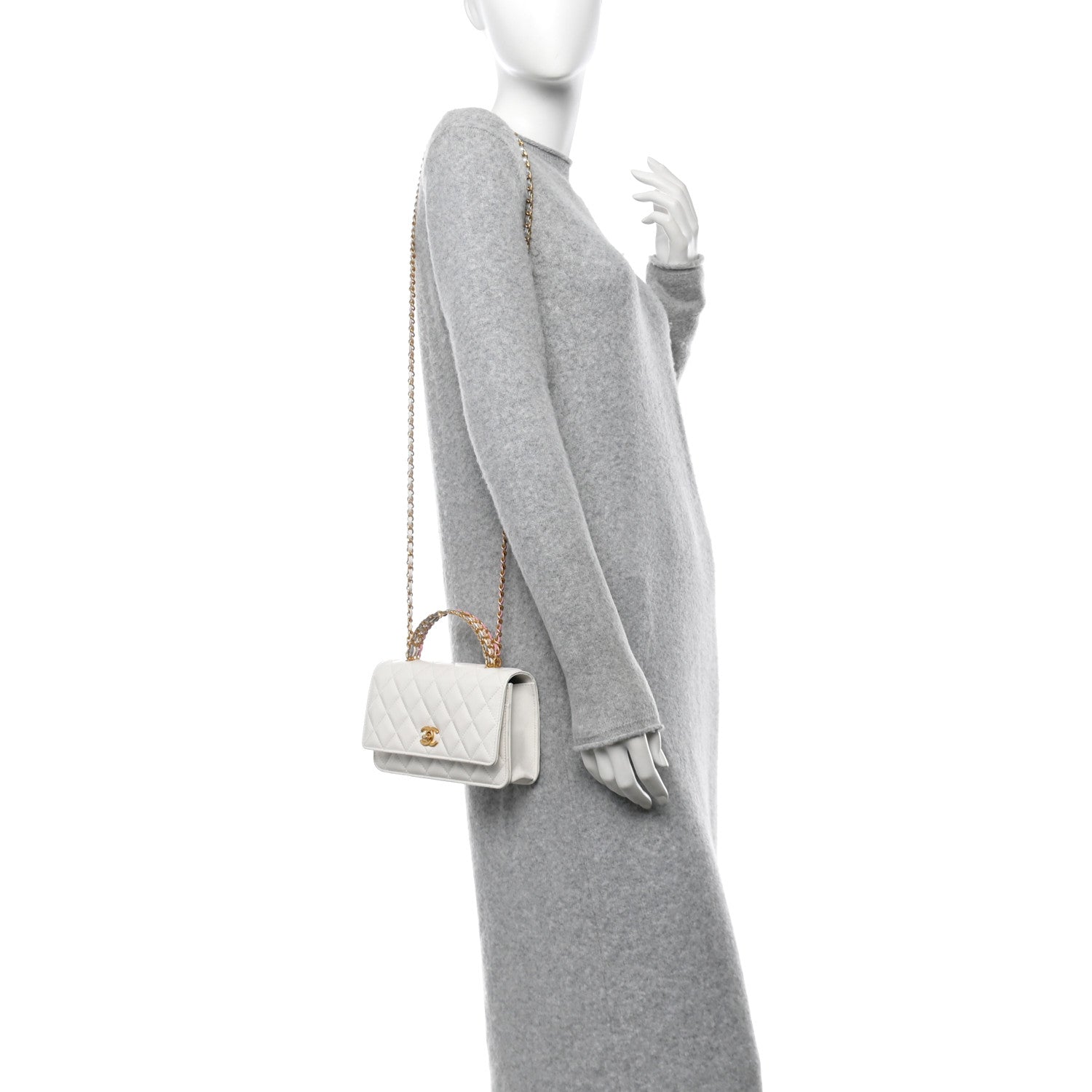 Chanel Shiny Calfskin Quilted Multicolor Top Handle Wallet On Chain WOC White 2 of 15