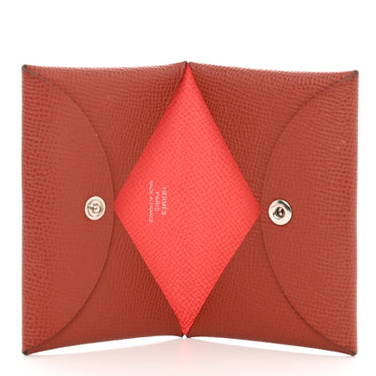 Hermes Epsom Verso Calvi Card Case Rouge Venetian Rose Texas 5 of 10
